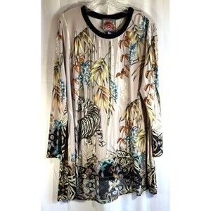 Johnny Was Shining Bright Swing Tunic Bamboo And Tiger Print Size 1X